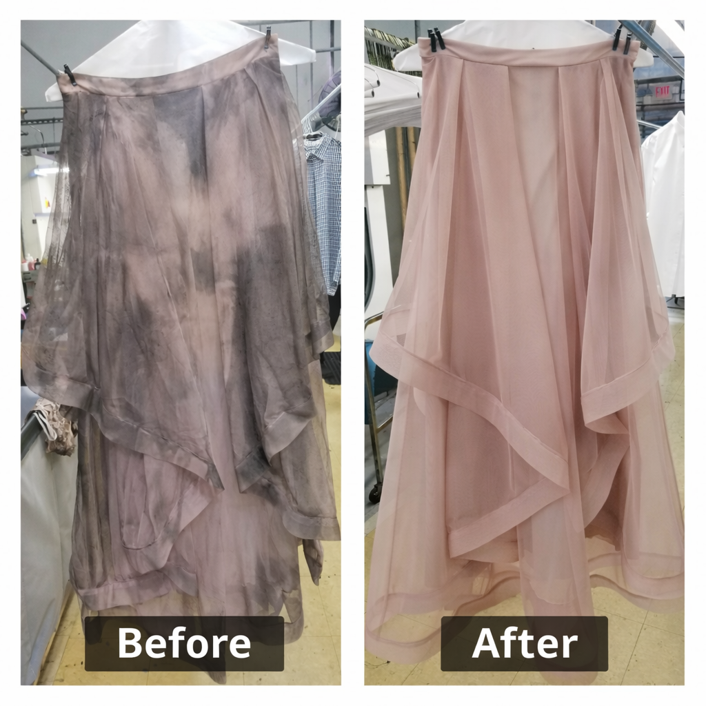 Before and after garment restoration